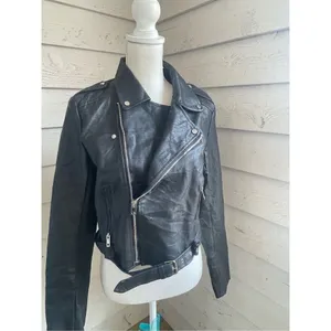 Lulus Women’s Faux Leather Moto Jacket Black L Belted Zippered thumbnail 11