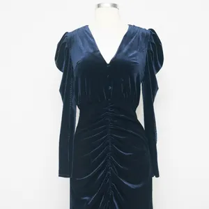YUMI‎ KIM. New! Puff Sleeve Blue Velvet Midi Dress. thumbnail 5