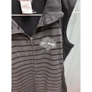 Harley Davidson Womens‎ Vest Full Zip Black Gray Stripe Logo Casual Size L thumbnail 5