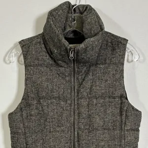 Old Navy Womens Gray Herringbone Puffer Vest Wool Blend Funnel Neck Small thumbnail 8
