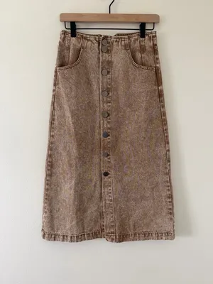NWT SoMe Neutral 90s Button Front Washed Cotton Midi Denim Skirt size small thumbnail 3