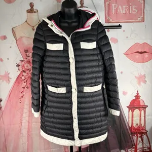 Kate Spade New York Quilted Puffer Jacket Ivory Black Trim Pearl Buttons XSMALL thumbnail 2