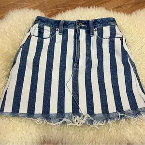 Abercrombie & Fitch Striped Denim Mini Skirt High Waist Raw Hem 24 thumbnail 1