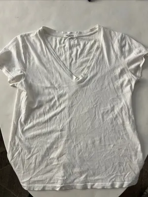 No End Denim Supima Cotton Deep V-Neck Tee White Small $59 thumbnail 4