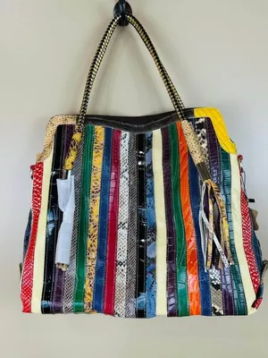 Multicolor Snake Embossed Striped Patchwork Tote Purse Shoulder Bag Crossbody thumbnail 1