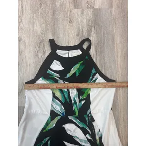 Chico's Palm Passion High-Low Maxi Dress Black White Tropical Leaf Size 2‎ Large thumbnail 5