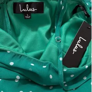 Lulus Nellie Green Polka Dot Ruffled Midi Dress size Large NWT thumbnail 6