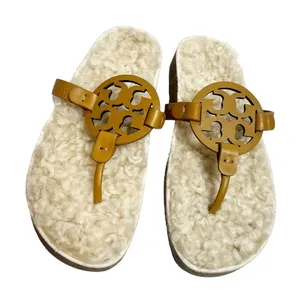 Tory Burch Miller shearling cloud sandal Caramel Corn Buttermilk‎ Sz 8 thumbnail 1