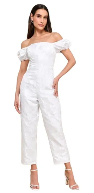 Lulus White Off the Shoulder Cropped Jumpsuit NWT Size Medium Wedding Jumpsuit thumbnail 1