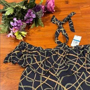 Michael Kors Blue Halter Tie Off the Shoulder Ruffle Blouse XL thumbnail 3