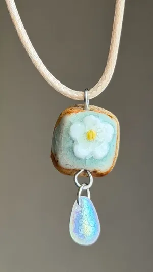 Handmade ceramic cute flower boho retro fairy necklace🌵🌺🌞💚 thumbnail 1