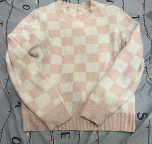 Checkered Pink and White Women's Sweater M/LG thumbnail 1