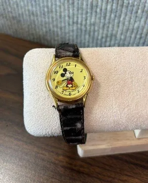 Disney Vintage Mickey Mouse Wristwatch With Worn Leather Strap # note replacement band thumbnail 1