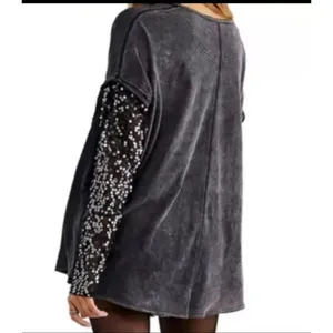 Free People Celine Sequin Sleeve T-Shirt Womens Sz XS Holiday New Years Sheer thumbnail 6