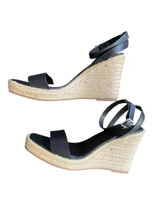 A New Day Black Espadrille Wedge Sandals 8.5W Wide Width Coastal Ankle Strap thumbnail 2