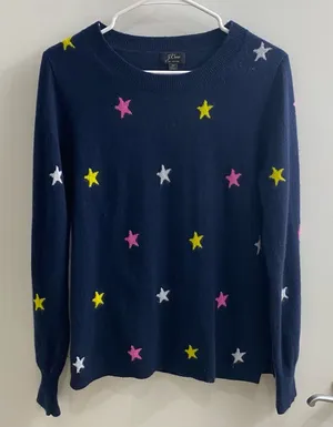 J.Crew Everyday Cashmere Navy Star Crewneck Sweater Size Medium thumbnail 1