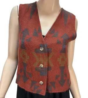 Roper Vintage Red Southwest Felt Button Vest Size S‎ Western Boho V-Neck Lined thumbnail 1