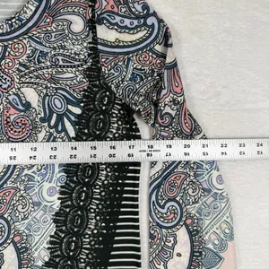 Zenergy by Chico's Womens Paisley Striped Lace Trim‎ 3/4 Sleeve Top Size 0 S thumbnail 3