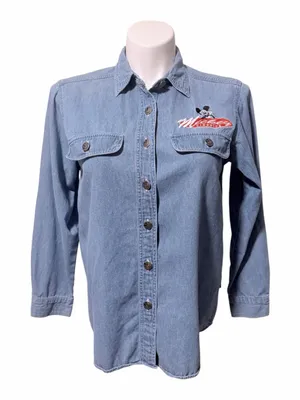 VTG Jerry Leigh Mickey Unlimited Button Down Denim Shirt Size Medium thumbnail 1
