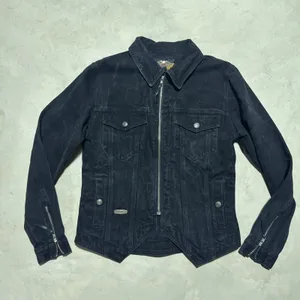 Harley Davidson Black Jean Denim Jacket Embroidered Wings Women's Size Medium thumbnail 1