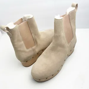 J. CREW Suede Leather Upper Faux Fur Lined Clog Studded Boots Size 12 Neutral thumbnail 1
