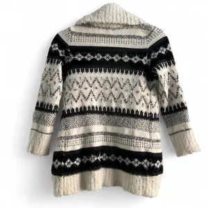American Vintage Y2K Fuzzy Thick Cardigan Aztec Print Black and White Open Front Size Small thumbnail 5