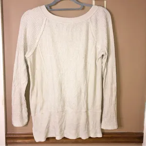 Anthropologie Eri +‎ Ali Waffle Thermal Sweater Cream Ivory Size Small thumbnail 2