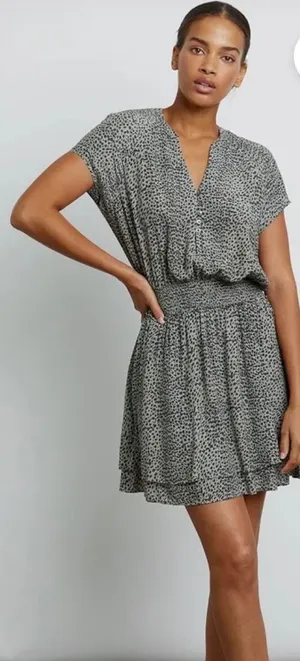 Rails Karla Olive Lynx Green Black Cheetah Print Smocked Waist Mini Dress Small thumbnail 1