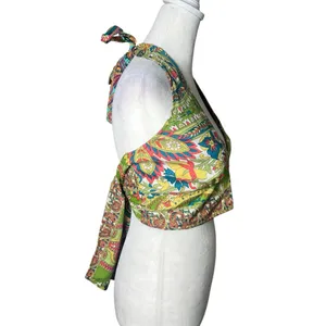 Reversible Paisley Halter Crop Top Bohemian Festival Coachella Sz S/M Silk Y2K thumbnail 8