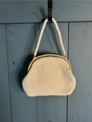 Vintage 1950’s Beaded Ivory Evening Bag with Gold Accents - Made in Japan thumbnail 4
