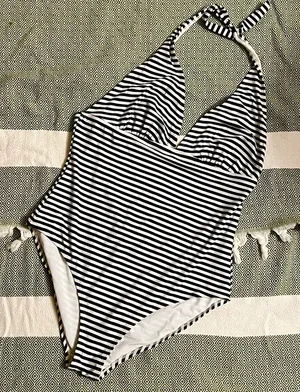 Old Navy•B&W Striped Halter One-Piece Sz XL thumbnail 1