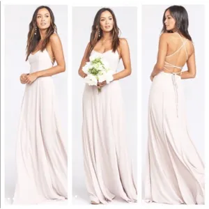 Show Me Your Mumu Godshaw Goddess Lace Up Maxi Dress Tan Large Bridal thumbnail 2
