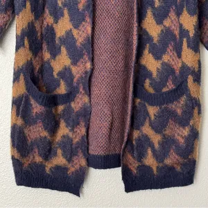 Lucky Brand Wool Blend Boho Longline lona Cardigan Brown/Navy Size Small thumbnail 5