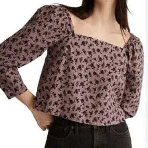 Madewell Purple‎ Black Floral Seesucker Peasant Top thumbnail 1
