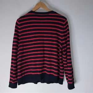 J.‎ Jill Wearever Collection Cardigan Sweater, Red/Navy Striped, Gold Buttons LP thumbnail 2