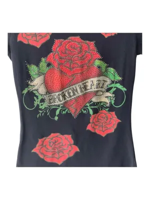 Y2K: Broken Heart ✿ Crystal Rose Tattoo Tee T Shirt ✿ Black Small ✿ Stretch Fit thumbnail 6
