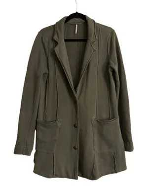 FREE PEOPLE French Terry Knit Blazer Jacket Coat Size Medium Olive Green thumbnail 1