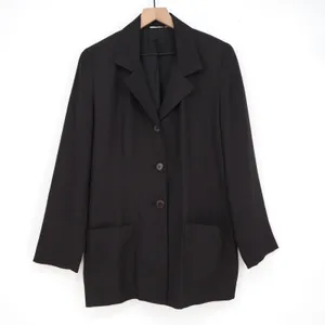 Vintage Black Three Button Blazer Jacket with Patch Pockets Solid Professional Size L thumbnail 2