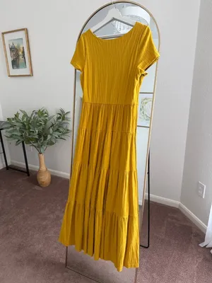 Anthropologie, Maeve, Gillian, Mustard, Tiered, Maxi Dress, Cotton, Puff Sleeve thumbnail 5