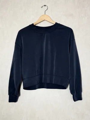 Lululemon Women’s Softstreme Perfectly Oversized Cropped Crew in Gray Black 4 thumbnail 3