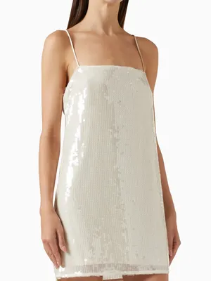 NEW Rotate Women's Sequin Mini Dress Egret‎ Off White Women’s Size 4 thumbnail 5