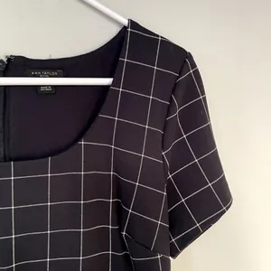 Ann Taylor Petite navy blue white checkered short sleeved‎ dress vintage style thumbnail 2