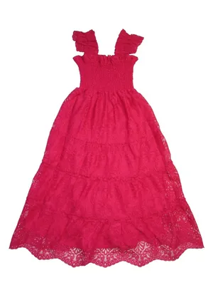 NWT Hill House Ellie Nap in Cerise Red Lace Smocked Midi Dress S thumbnail 4