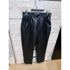 Abercrombie & Fitch Curve Love Vegan Leather Ankle Straight Pants Black 29/8 thumbnail 3