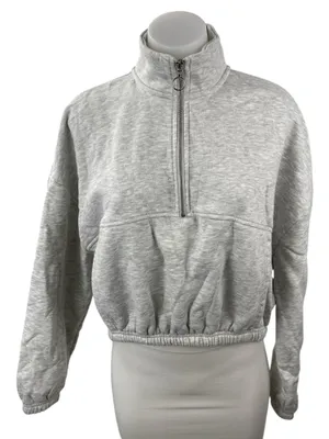 Lazy Sunday Women's Gray Fleece Half Zip Long Sleeve Crop Sweatshirt Top Size M thumbnail 1