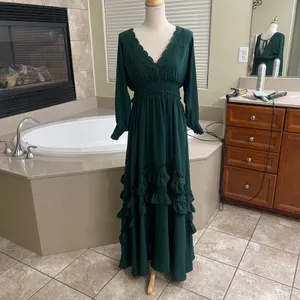 BALTICBORN pippA Women Emerald‎ Green Tiered Ruffle Maxi Dress Long Sleeve LAre thumbnail 3