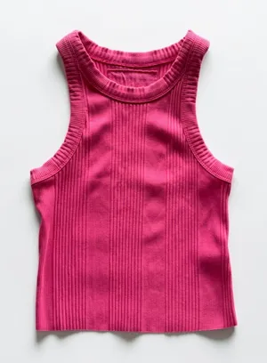 Aerie‎ Womens Hot Pink Ribbed High Neck Tank Top Cropped Racerback XS thumbnail 1
