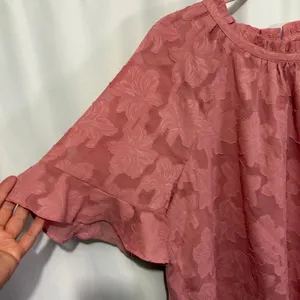 LOFT Pink Floral Jacquard Ruffle Sleeve Blouse Top 764142 L thumbnail 2