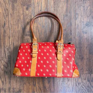 Dooney & Bourke • Domed Satchel purse bag Burning Red initials canvas wristlet thumbnail 6