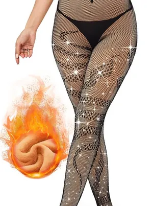 Sparkling Black Fishnet Tights with Snake Designs MED thumbnail 1